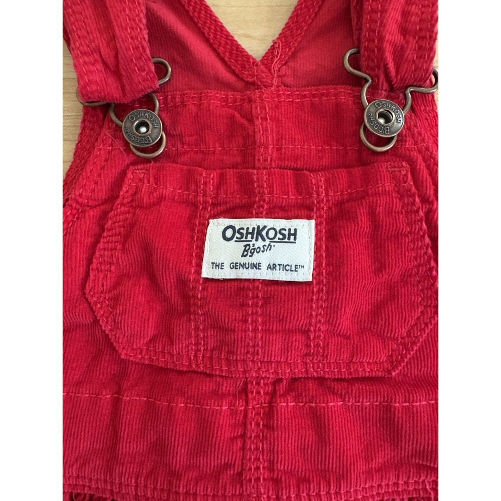 OshKosh B'gosh Baby Overall Vestback Red Corduroy Cotton Jumper Dress 12 Months - Picture 2 of 6
